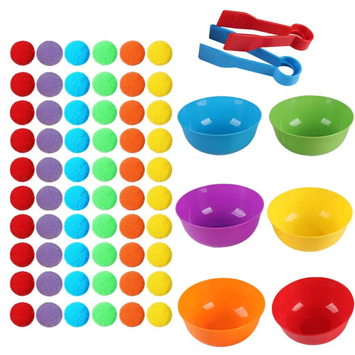 Children Counting and Sorting Toys Set Pompoms Rainbow Colors Plastic
