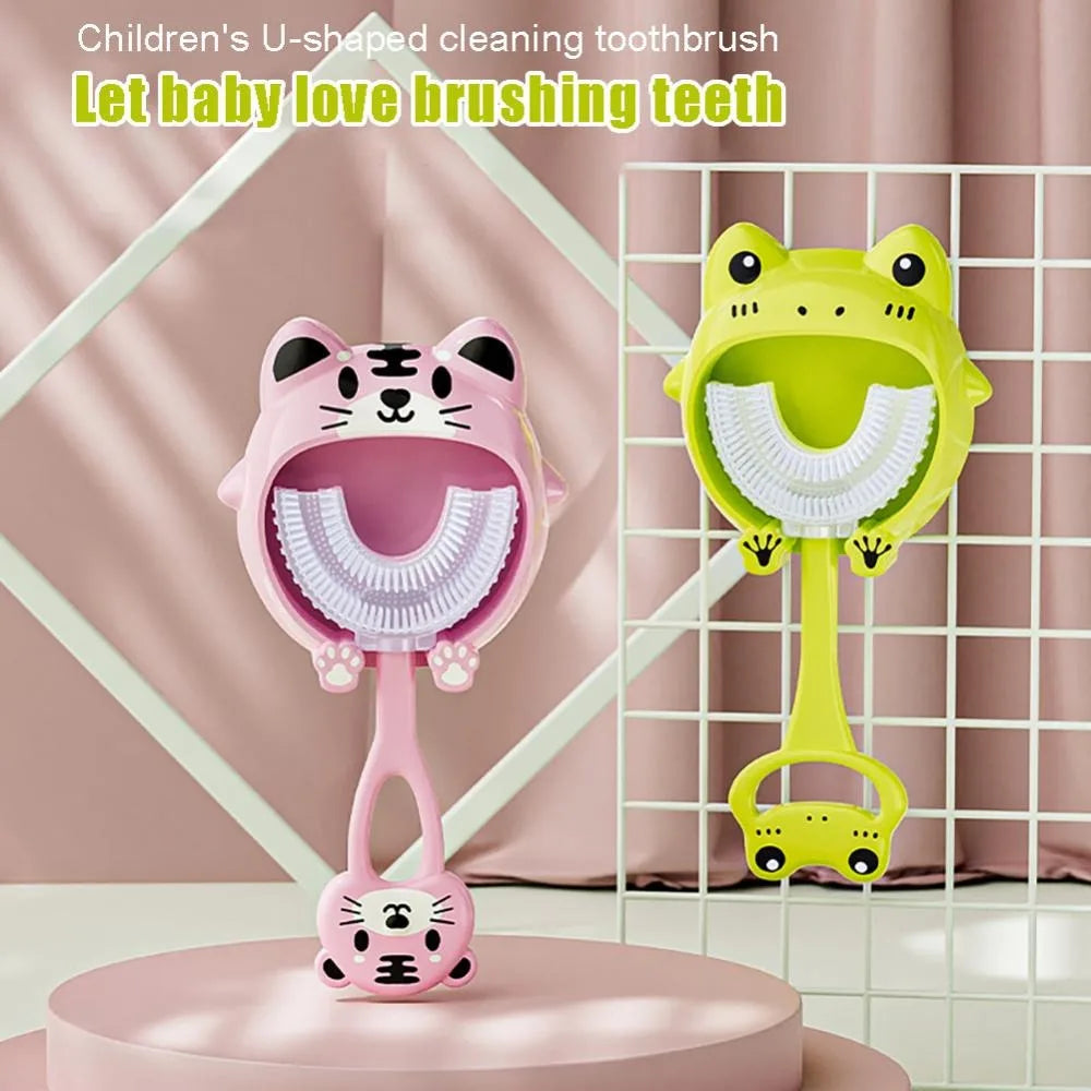 U-shape Kids Toothbrush Cartoon Print With Holder