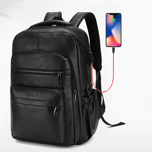 High Quality USB Charging PU Leather Backpack