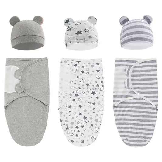 100% Organic Cotton Baby Swaddle Blanket Wrap Hat Set for Infant