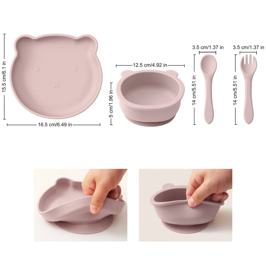 Kids 4PCS Color Silicone Feeding Tableware Set
