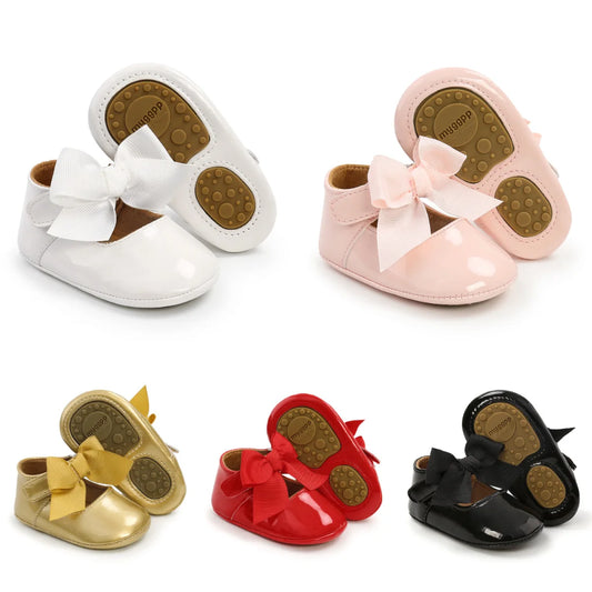 Bowknot Rubber Sole Anti-slip PU Ballet Shoes