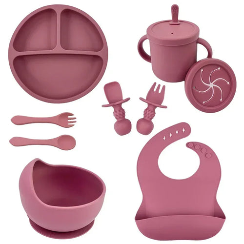 Silicone Baby Feeding Set Suction Bowl Baby Dinning Plate Straw Cup