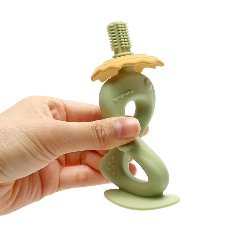 Dinosaur Teether with Handle Grip, Baby Teething Toys - Food Grade