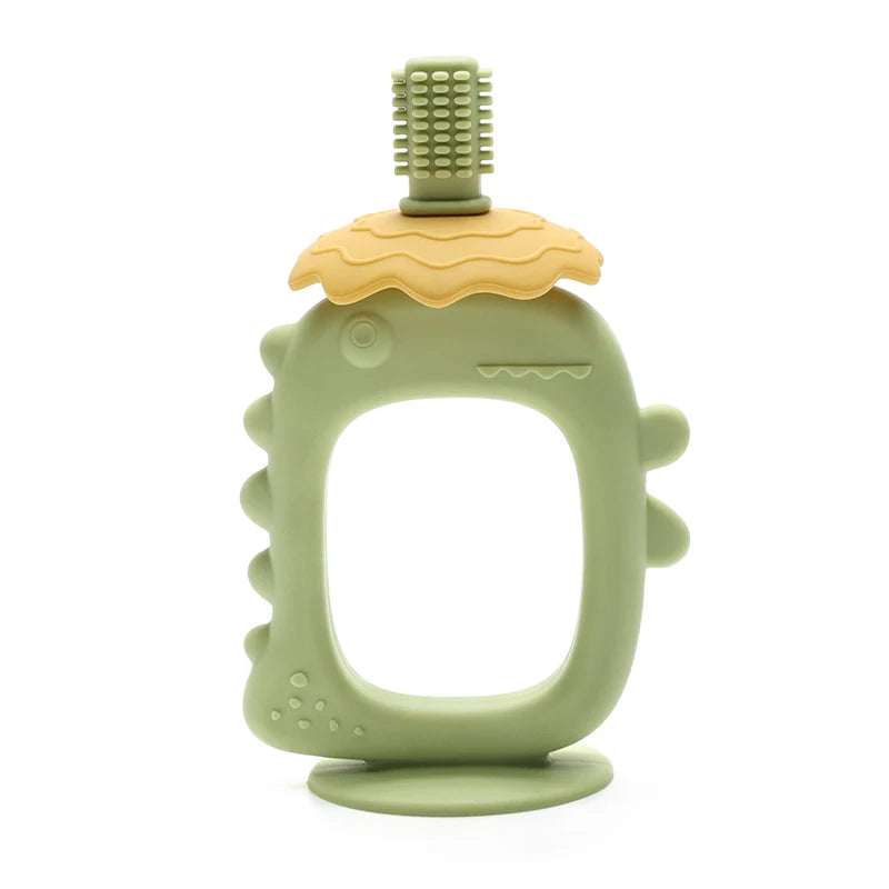 Dinosaur Teether with Handle Grip, Baby Teething Toys - Food Grade