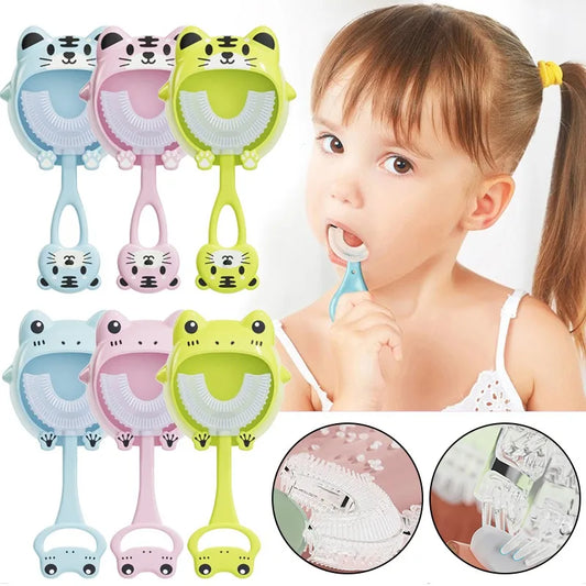 U-shape Kids Toothbrush Cartoon Print With Holder