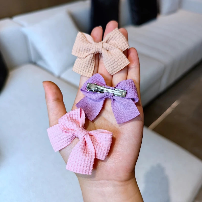 6PCS Soft Cotton Bow Hairpin Girl Sweet Plaid Design Hairpin