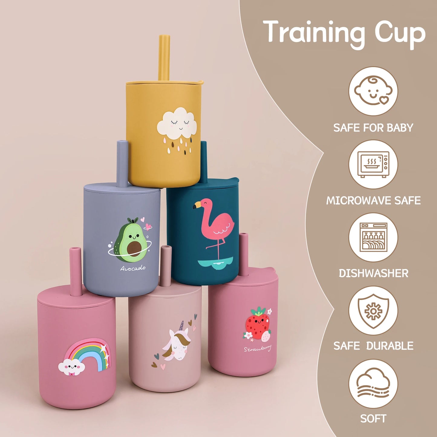 Silicone Training Cup and Straw for Children