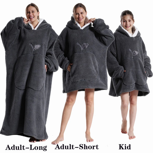 Warm Flannel Solid Apple Long Bathrobes with Oversized Hoodies
