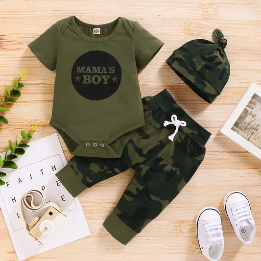 Newborn Baby Boy Set Letters Short Sleeve Romper