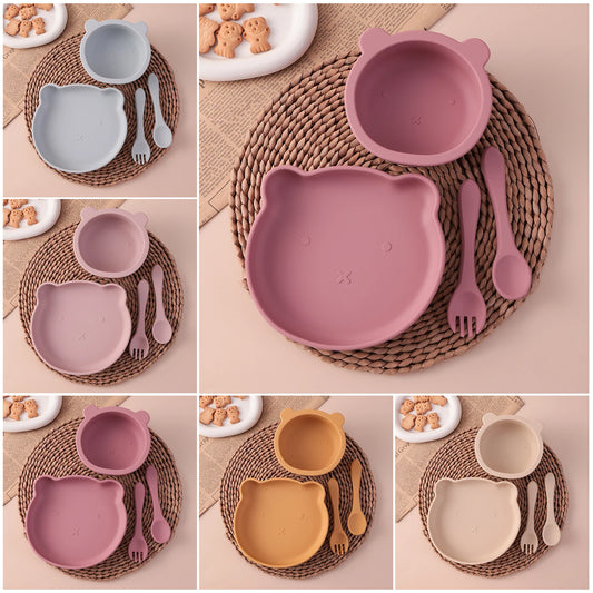 Kids 4PCS Color Silicone Feeding Tableware Set