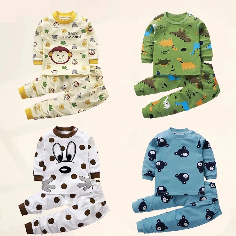 Children Sets 100% Cotton Kids Pajamas Boys Shirt Suit