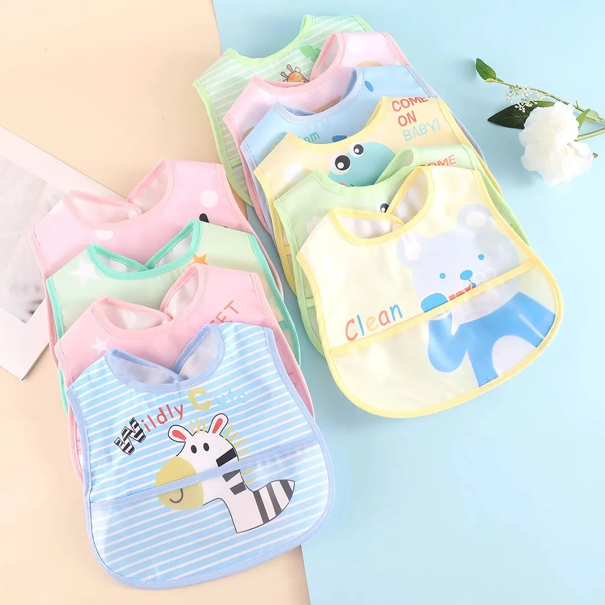 Random 5pcs Cartoon Animals Waterproof Bibs Baby Girls Boys
