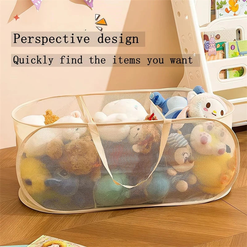 1 PCS Large Kids Toy Storage Bin Foldable Mesh Laundry Basket