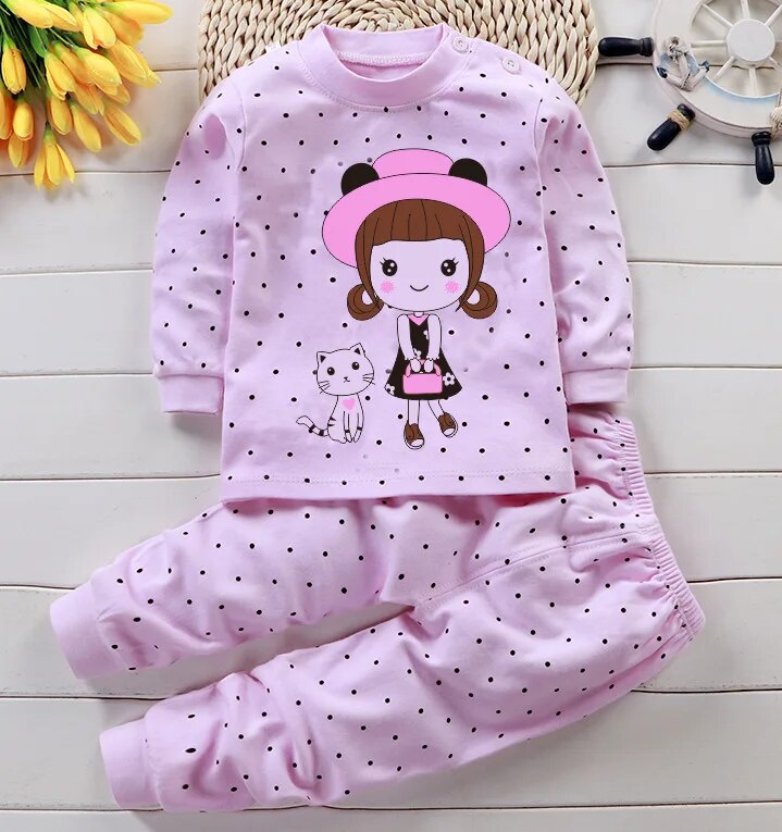 Children Sets 100% Cotton Kids Pajamas Girls Shirt Suit