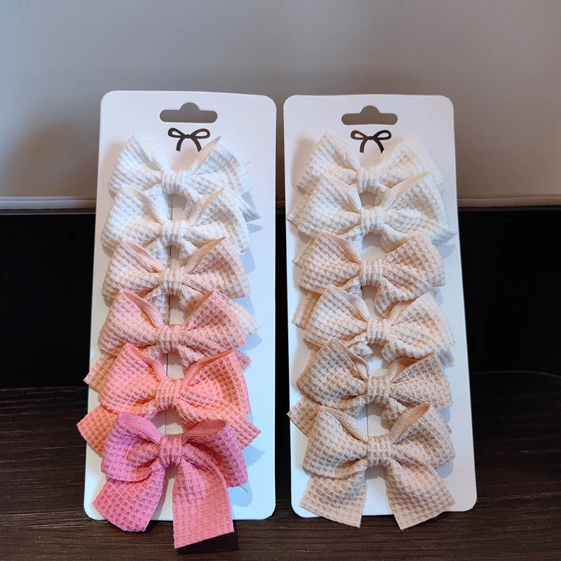 6PCS Soft Cotton Bow Hairpin Girl Sweet Plaid Design Hairpin