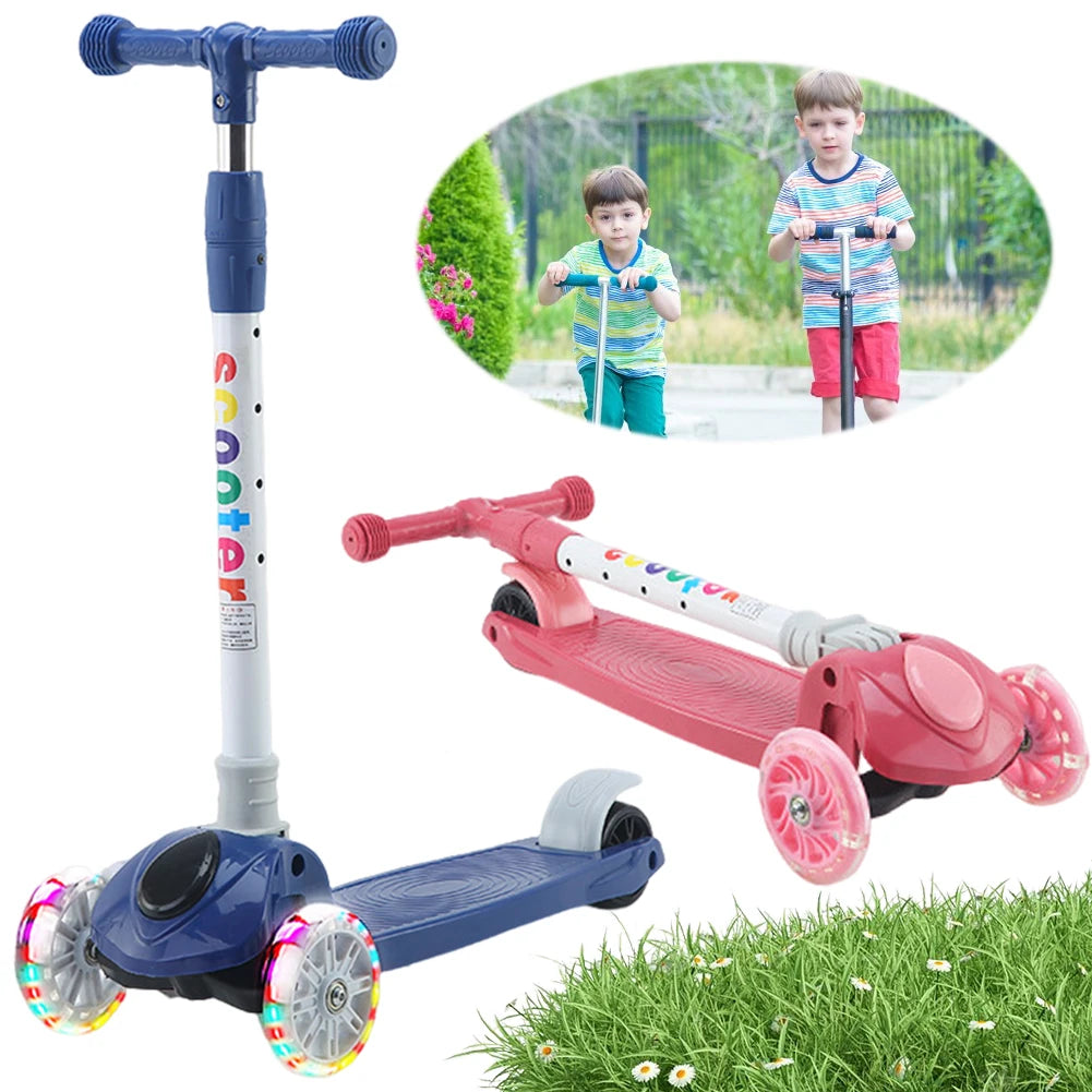 Kids Push Scooter Light-Up Wheels Adjustable Height