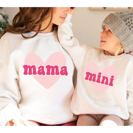 Mama Mini Print Heart Family Matching Outfits Mom Kids Sweatshirt