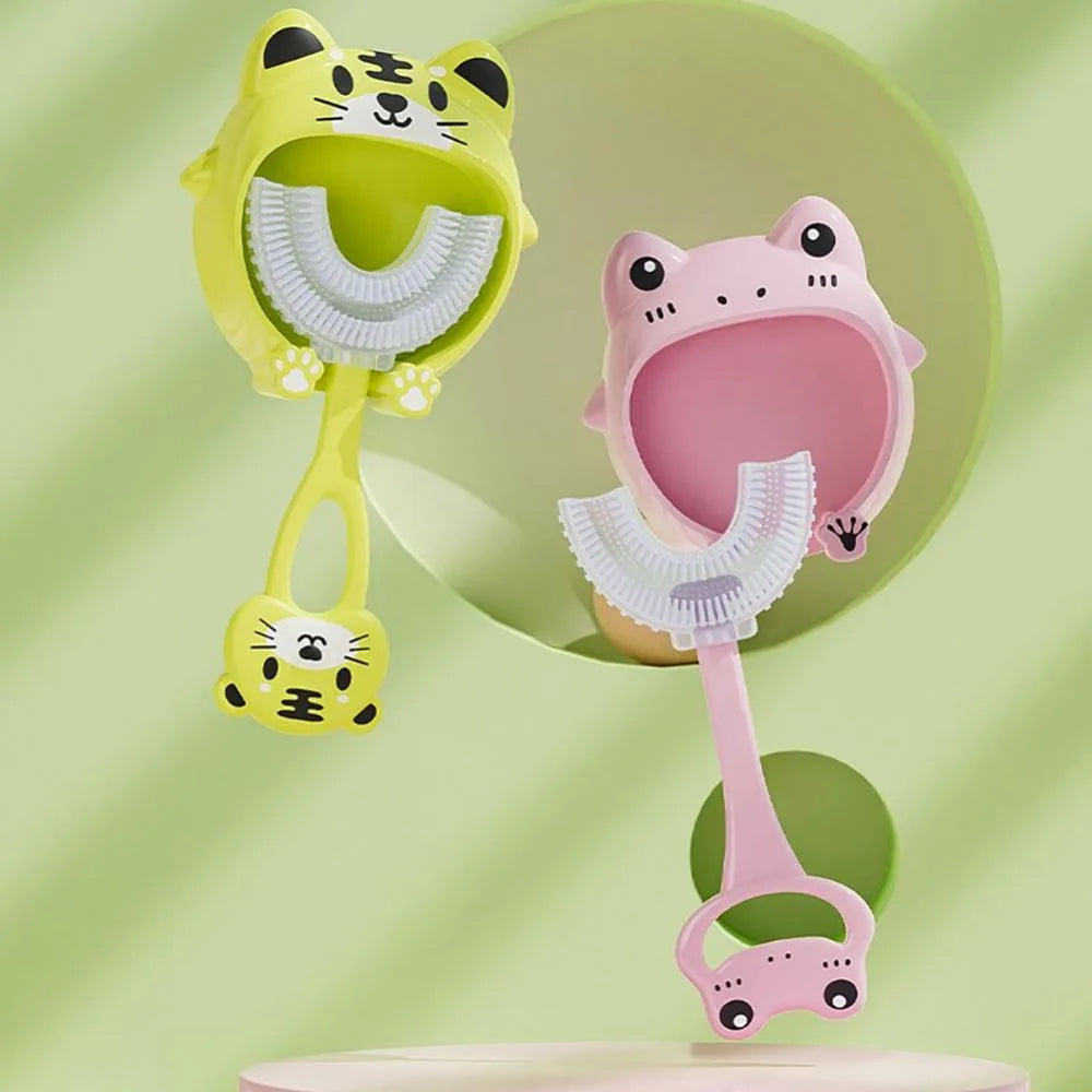 U-shape Kids Toothbrush Cartoon Print With Holder