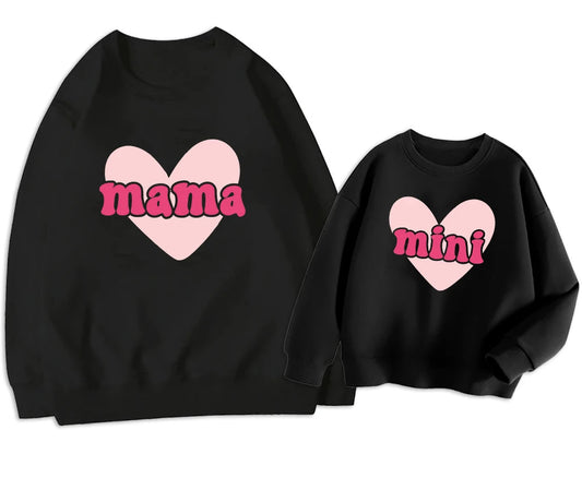 Mama Mini Print Heart Family Matching Outfits Mom Kids Sweatshirt