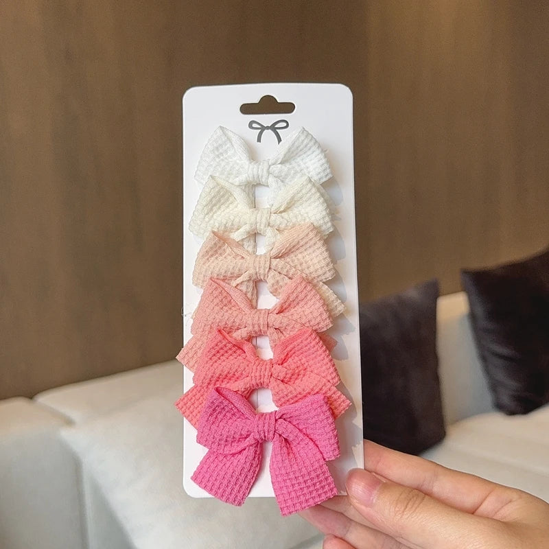 6PCS Soft Cotton Bow Hairpin Girl Sweet Plaid Design Hairpin