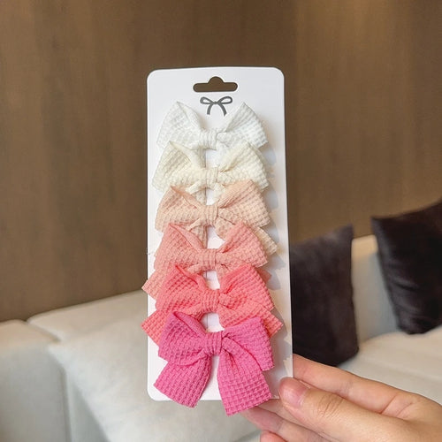 6PCS Soft Cotton Bow Hairpin Girl Sweet Plaid Design Hairpin