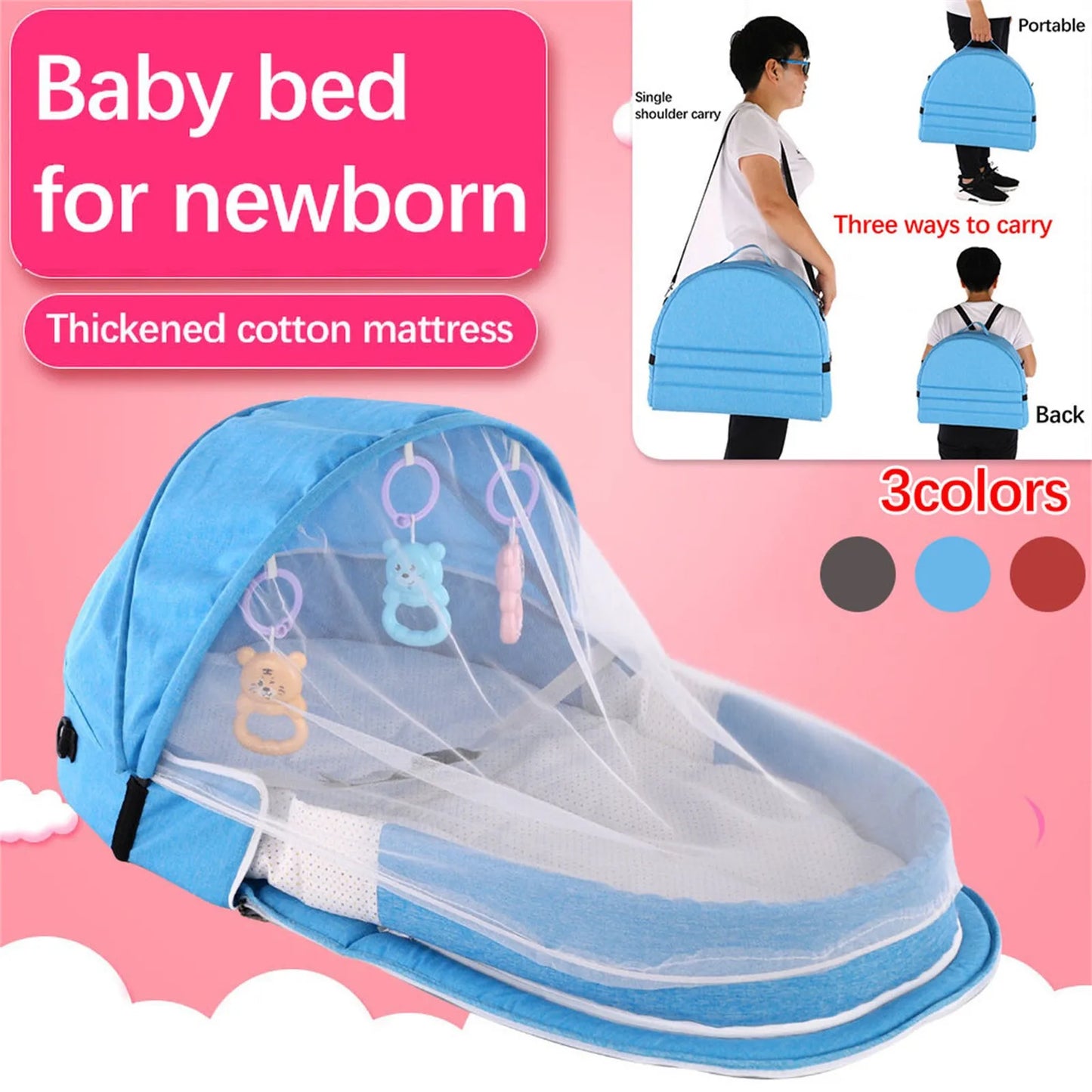 Baby Bed Folding Portable Baby Crib with Net and Awning Baby Nest