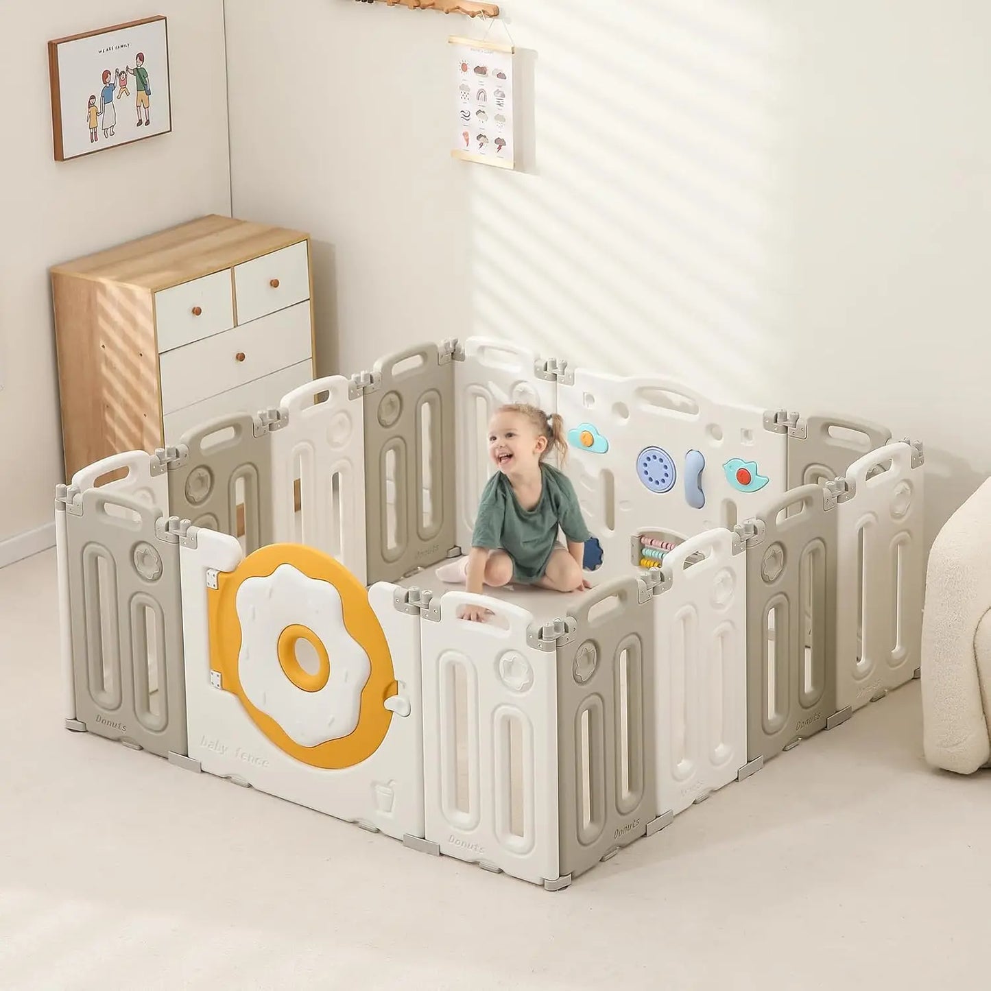 Foldable Playpen for Babies and Toddlers, Portable Kids Play Yards with Safety Gate, 14/18/22 Panels