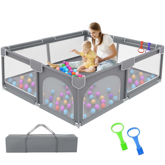 Baby Playpen, 50X50X27" Large Activity Center with Gate, Anti-Slip Base