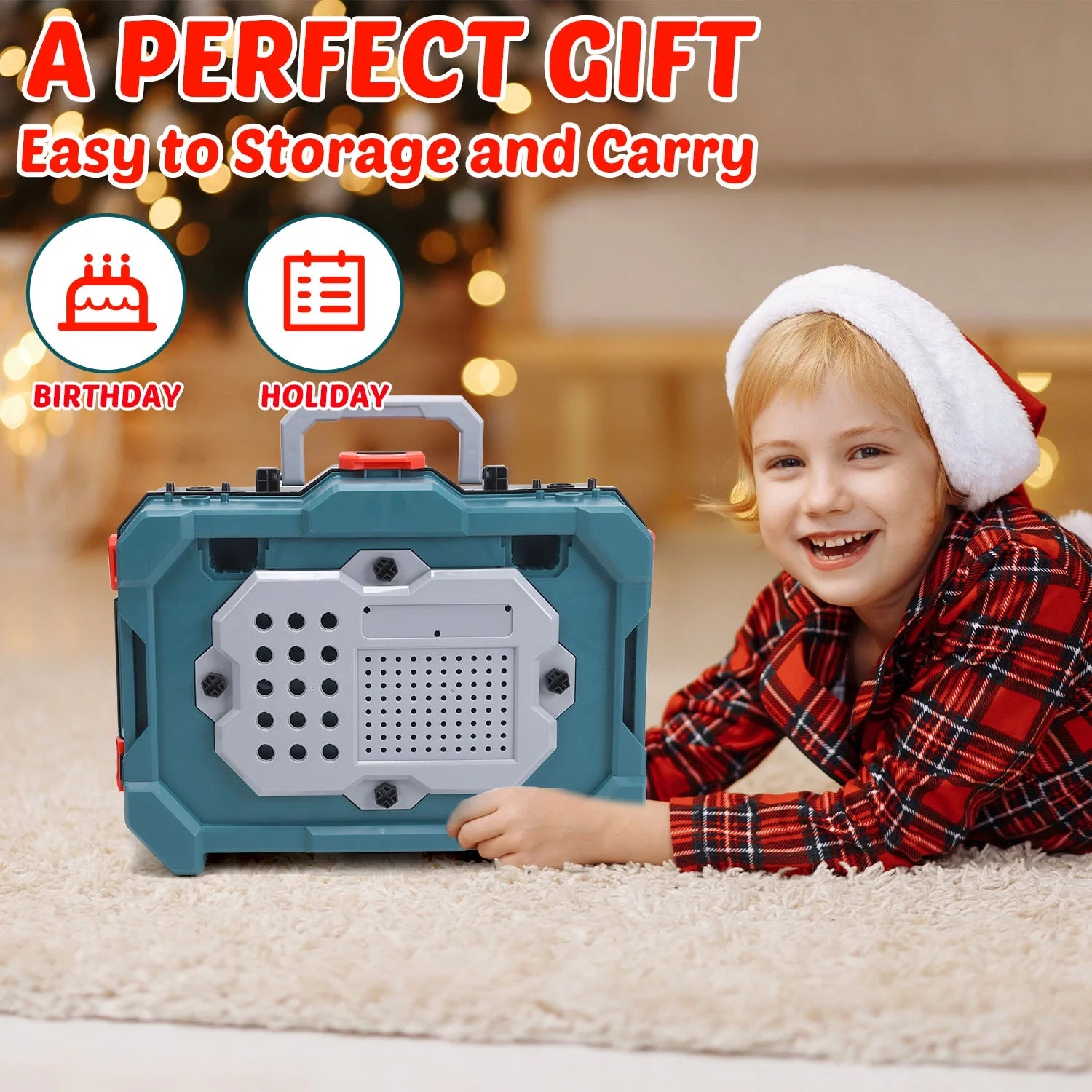 79 PCS Pretend Play Tool Bench for Kids with Tools, Electric Drill, Clothes and Transformable Tool Set, Learning Gift for Boys & Girls Age 3-8