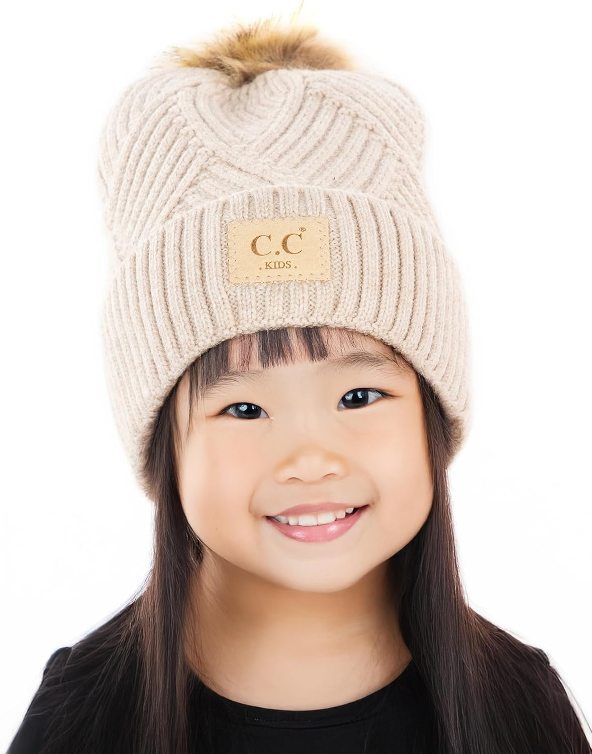Cozy Toddler Cable Knit Pom Beanie - Warm Winter Hat for Kids
