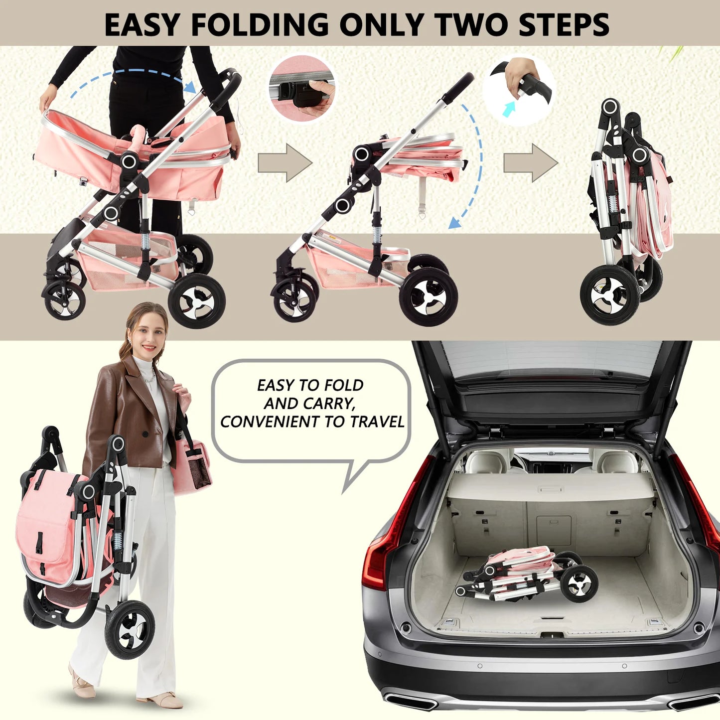 3-In-1 Convertible Baby Stroller with Big Seat and Adjustable Canopy, 24 Pound
