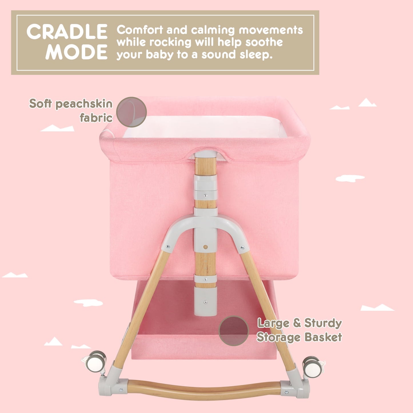 3 in 1 Baby Bassinet Bedside Sleeper for Infant Girls Aged 0-5 Months, Pink