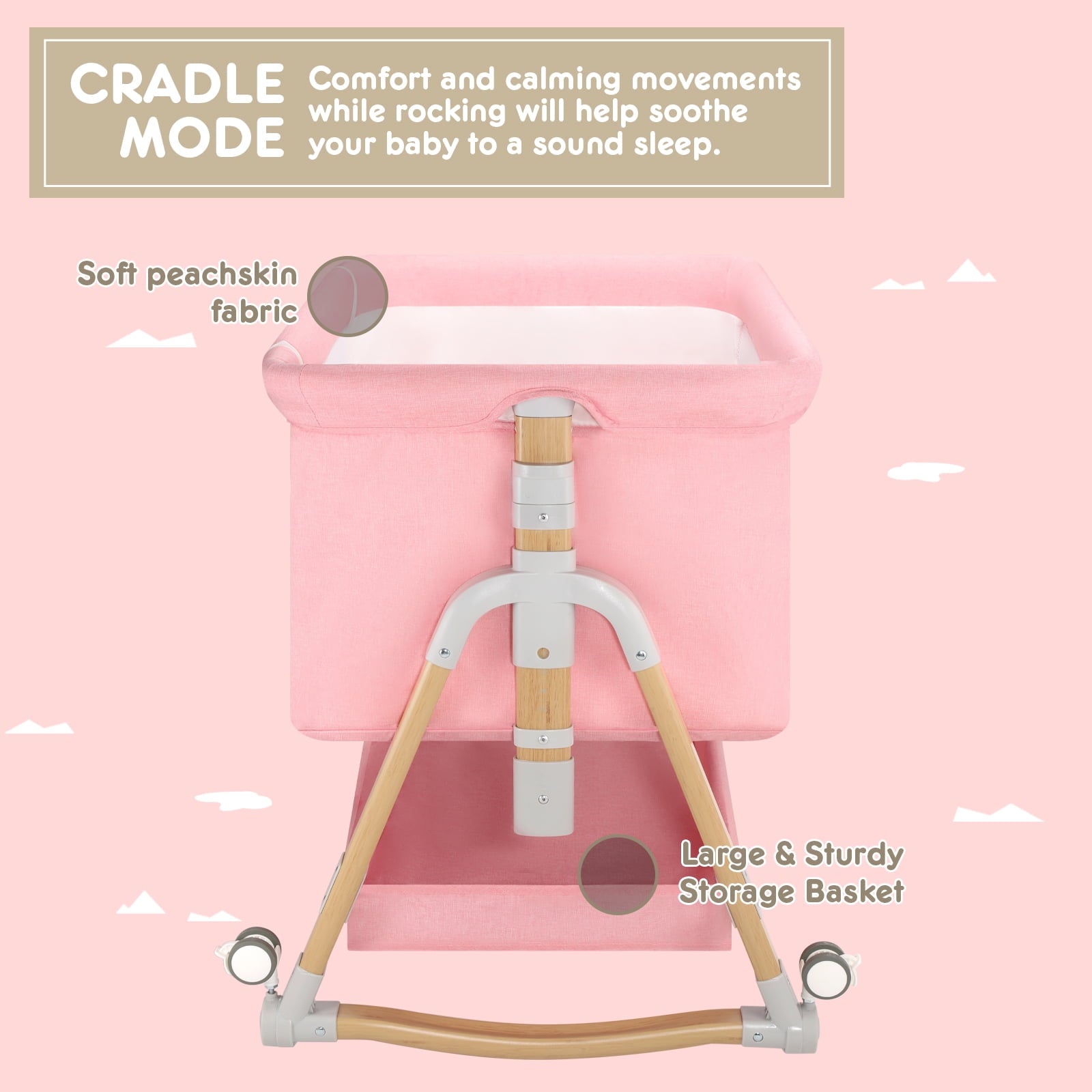 3 in 1 Baby Bassinet Bedside Sleeper for Infant Girls Aged 0-5 Months, Pink