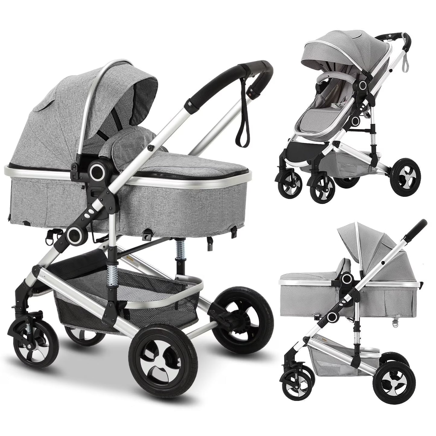 3-In-1 Convertible Baby Stroller with Big Seat and Adjustable Canopy, 24 Pound