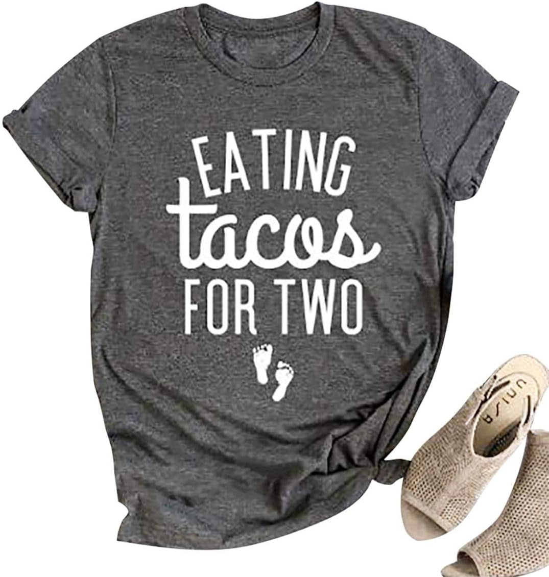 Eating Tacos for Two Maternity Cute Mama Graphic Tees Pregnancy Announcement Short Sleeve Top