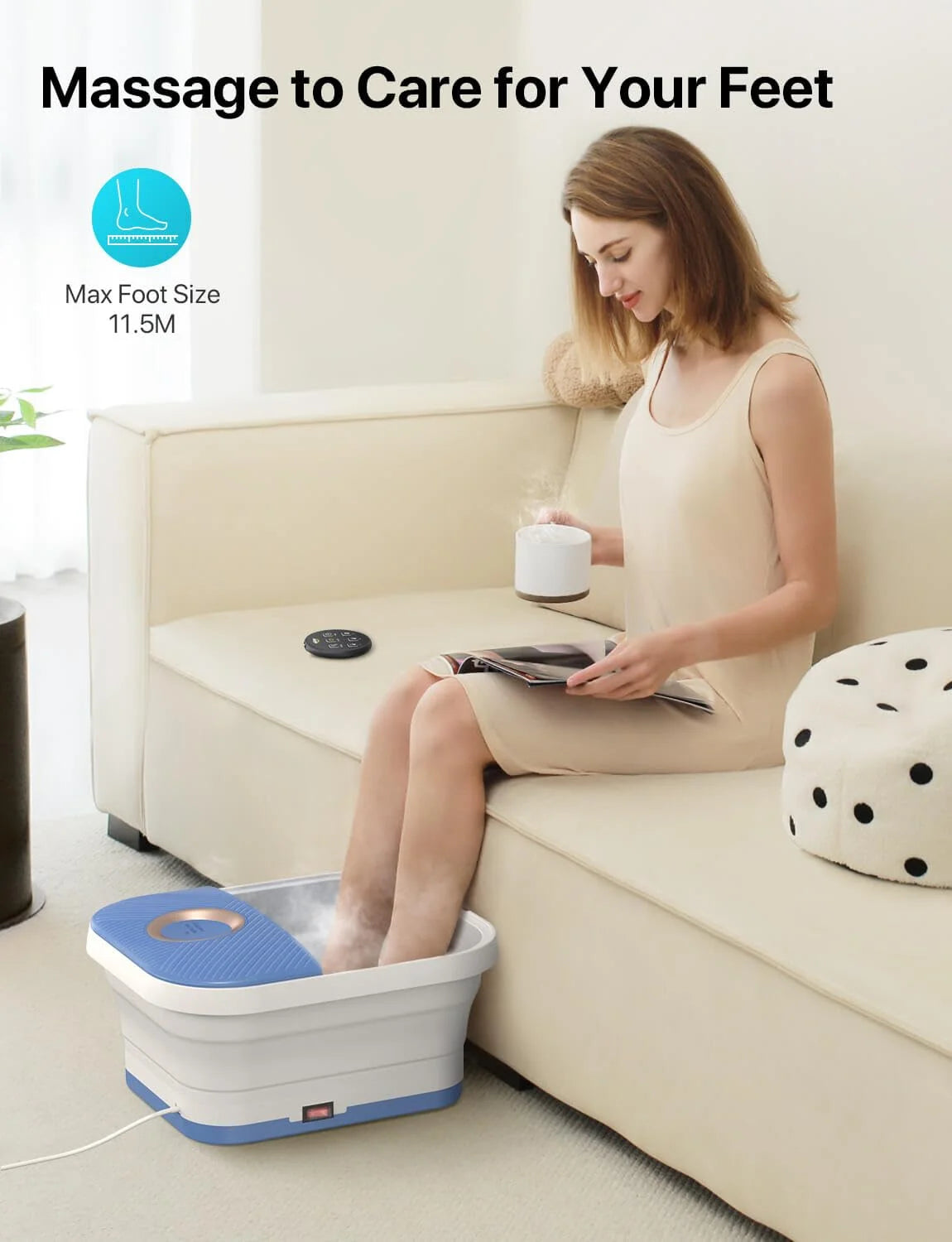Collapsible Foot Spa Bath Massager with Heat, Remote Control, Temperature Control, Bubbles, Pumice Stone, Timer