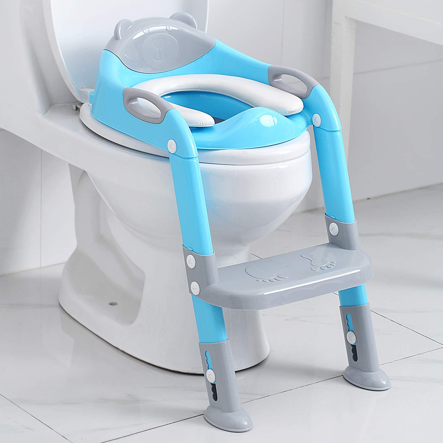 Toddlers Potty Training Toilet Seat Boys Girls, Kids Potty Training Seat Step Stool Ladder, Potty Chair (Gray/White)
