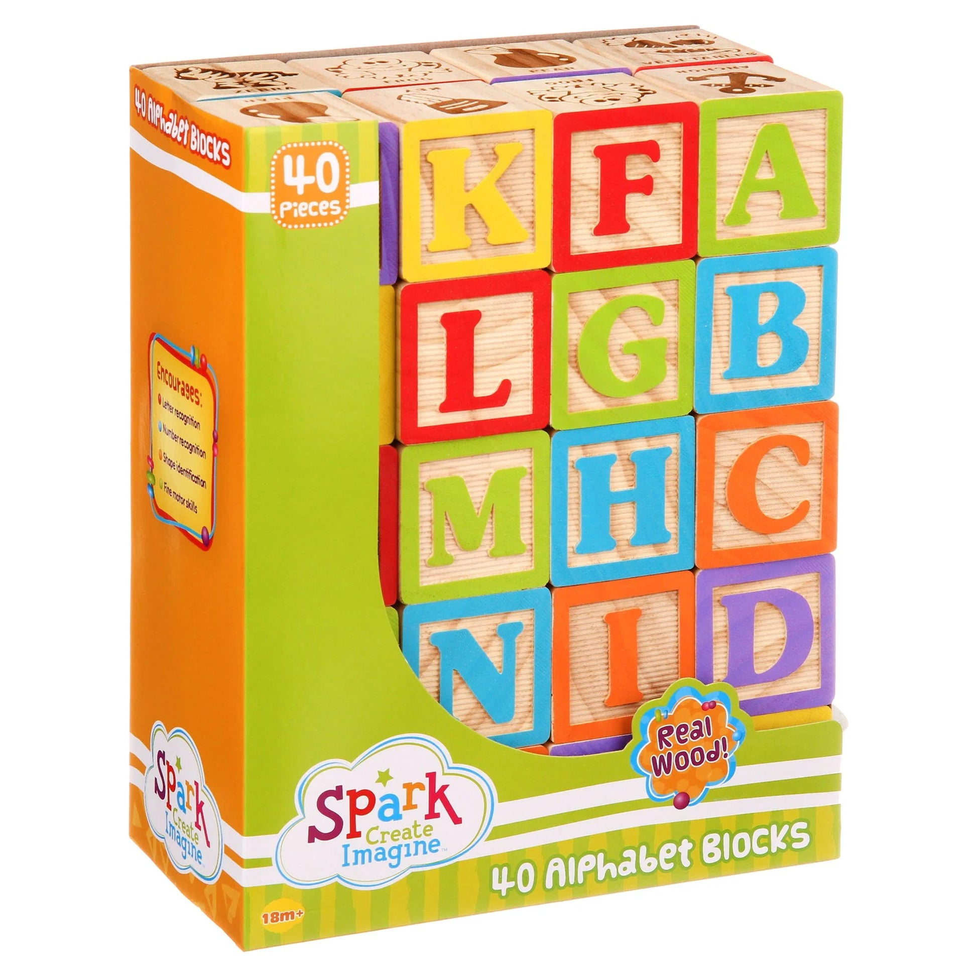 ABCs and Numbers Wooden Blocks, 40 Pieces, Baby and Toddler Toys for Ages 18 Months and Older