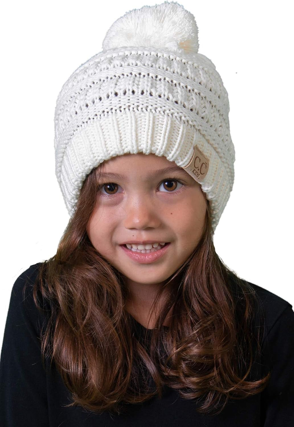 Cozy Toddler Cable Knit Pom Beanie - Warm Winter Hat for Kids