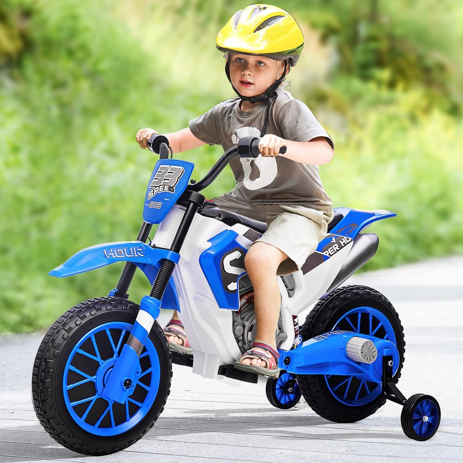 12V7AH Ride on Motorcycle for Kids W/Training Wheels, Spring Suspension