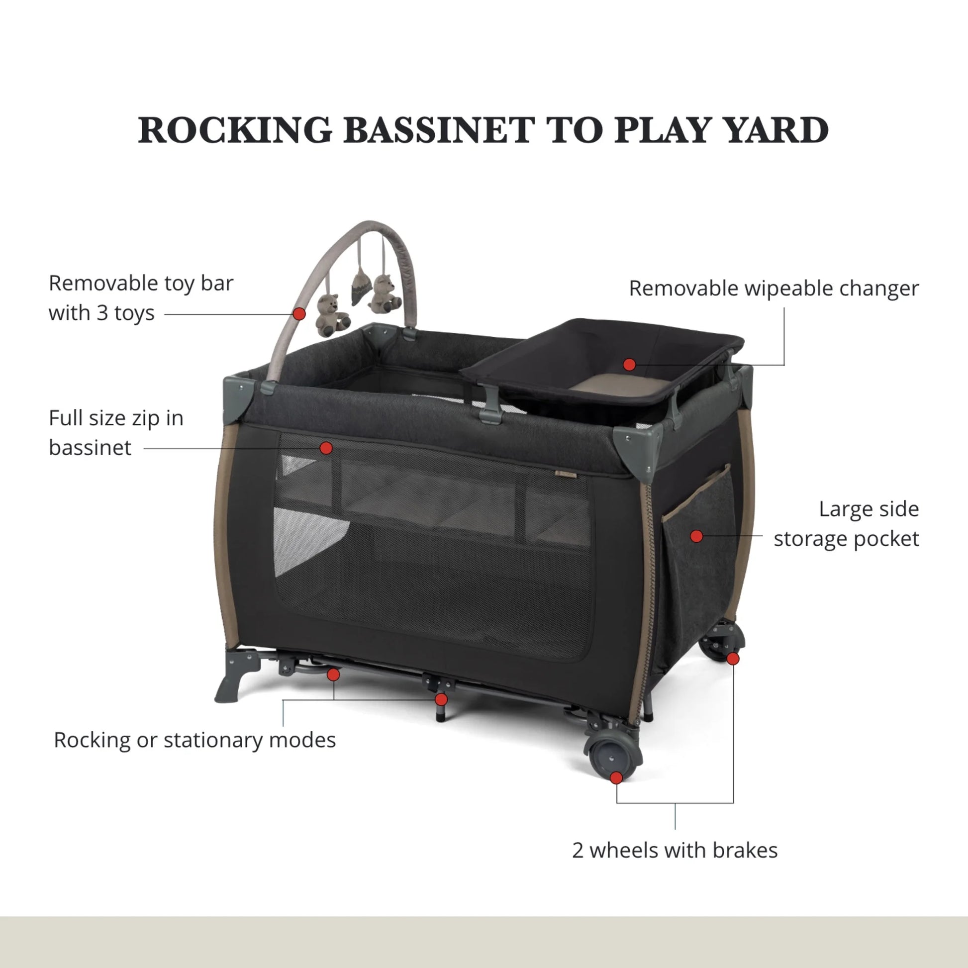 Play Yard with Full Size Rocking Bassinet, Castle Point