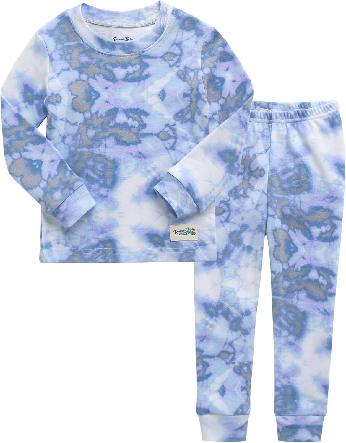 12M-12Y Toddler Kids Boys Girls 100% Cotton Marbling Tie-dye Sung Fit Sleepwear Pajamas 2Pcs Pjs Set