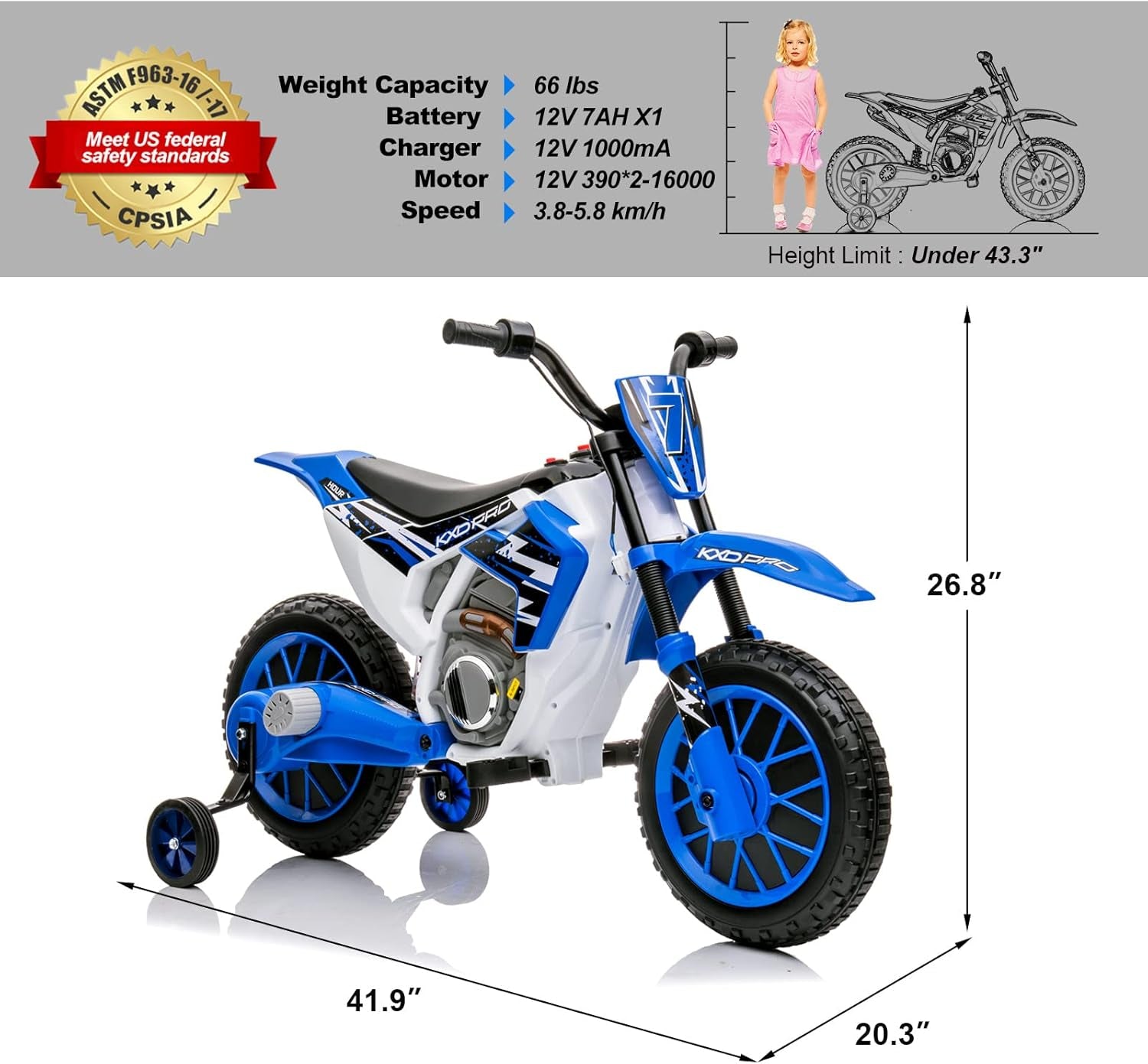 12V7AH Ride on Motorcycle for Kids W/Training Wheels, Spring Suspension