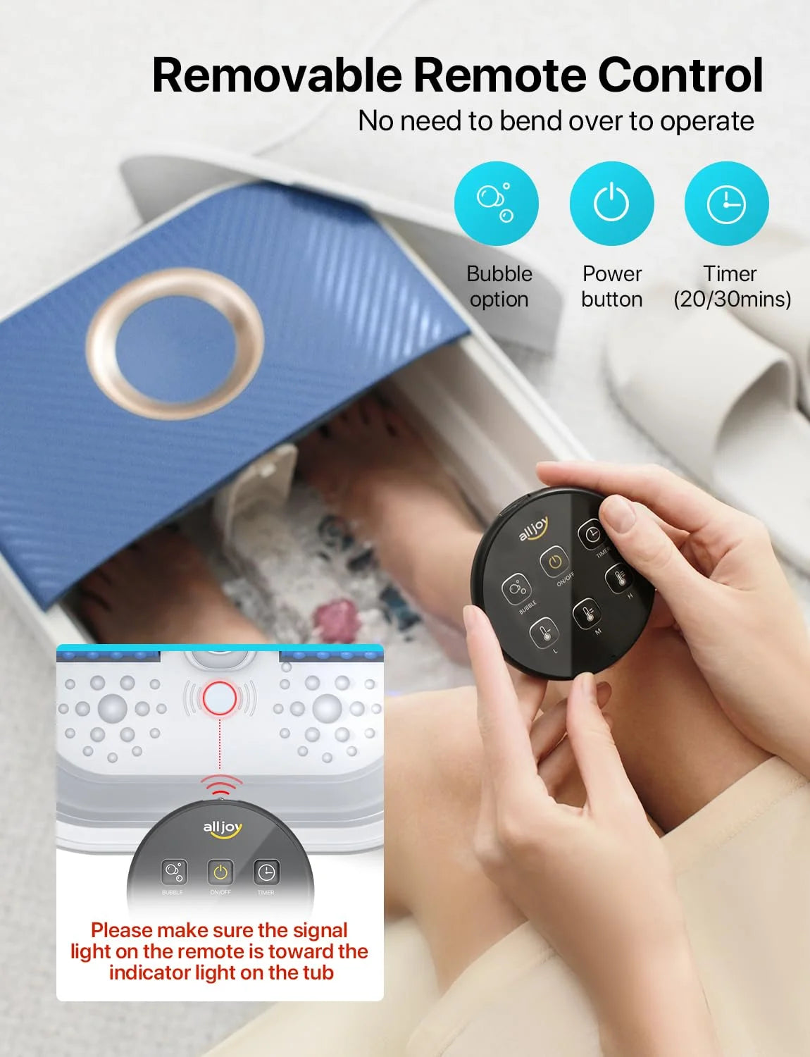 Collapsible Foot Spa Bath Massager with Heat, Remote Control, Temperature Control, Bubbles, Pumice Stone, Timer