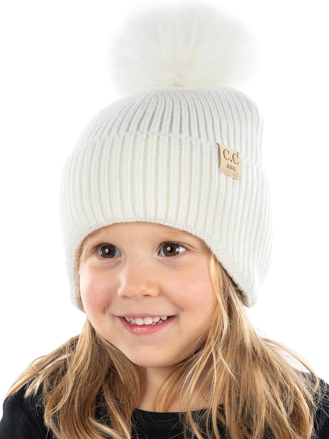 Cozy Toddler Cable Knit Pom Beanie - Warm Winter Hat for Kids
