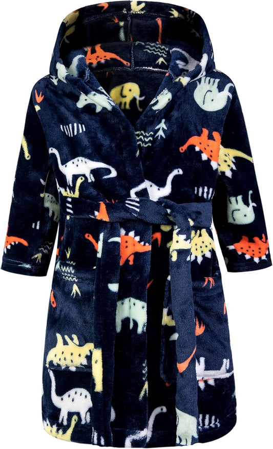 Boys Girls Cartoon Hooded Bathrobe Pajamas Sleepwear