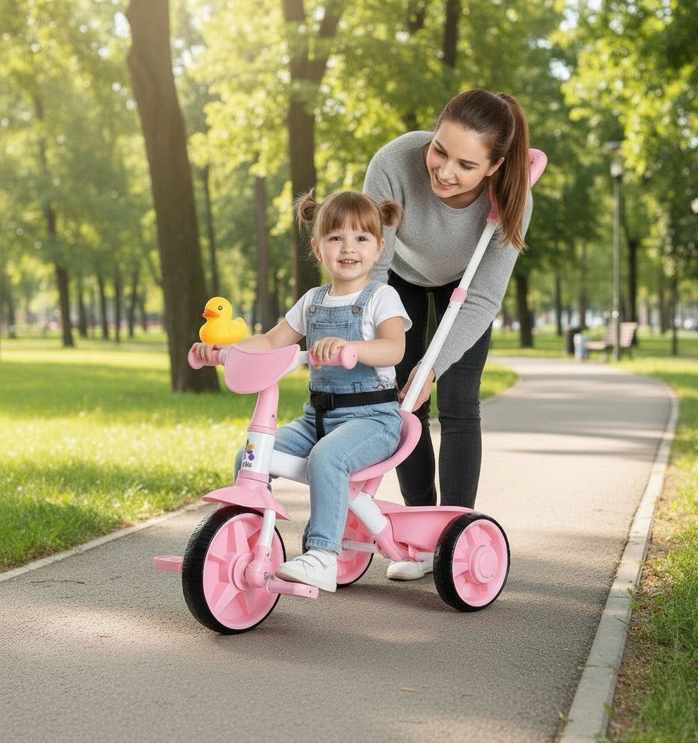 2 in 1 Kids Tricycles Age 18 Month to 3 Years with Push Handle and Duck Bell (Classic, EVA Wheel)