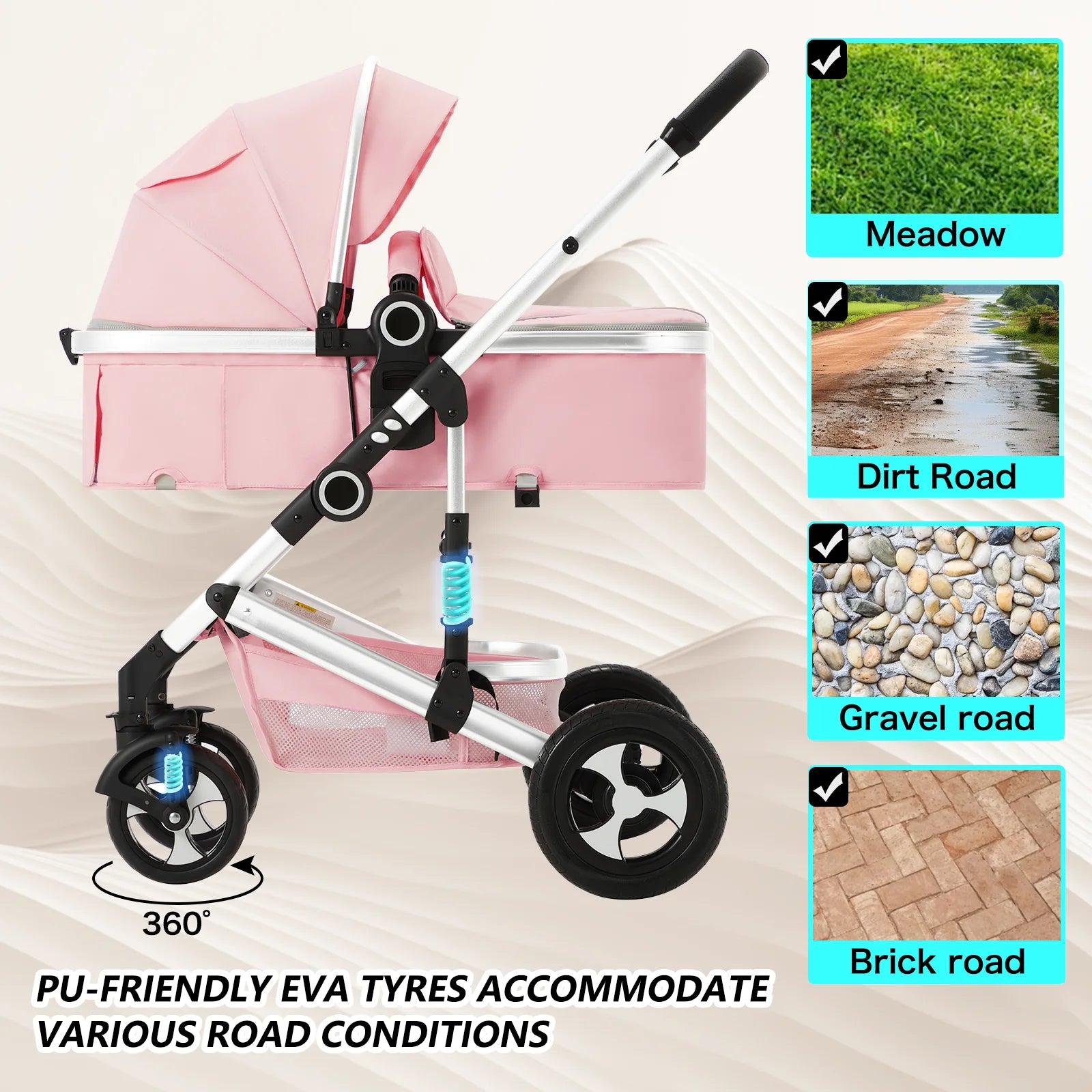 3-In-1 Convertible Baby Stroller with Big Seat and Adjustable Canopy, 24 Pound