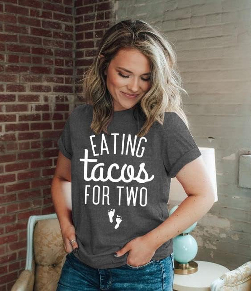 Eating Tacos for Two Maternity Cute Mama Graphic Tees Pregnancy Announcement Short Sleeve Top